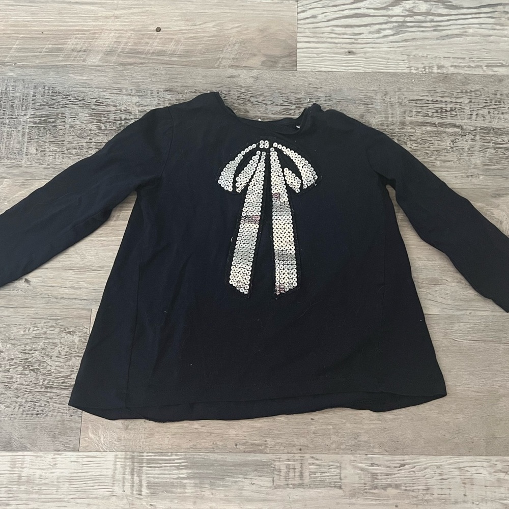 2/40 Zara Baby Girl Black Long Sleeve With Silver Sequin Bow Size 18-24:Months
